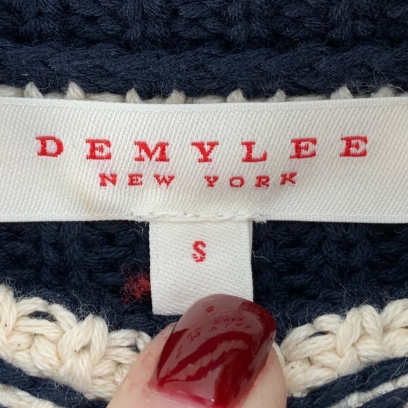 Demylee  Olyvia Stripe Turtleneck Chunky Sweater in Navy/Neutral Sz S - Picture 7 of 9